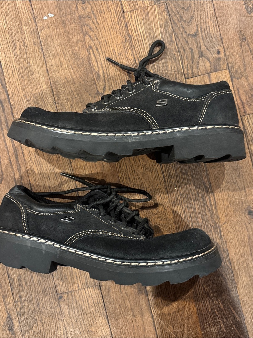 Skechers Black Suede Lace-Up Chunky Lug Sole Oxfords